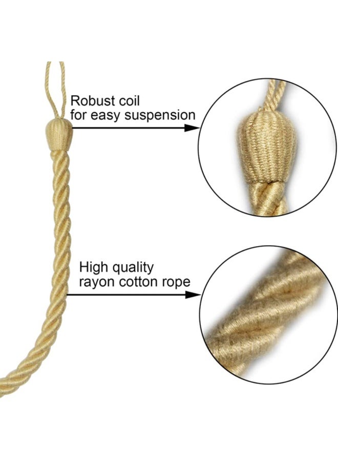 Curtain Tiebacks  Rope Tie Backs for Curtains 2 Pack  Decorative Handmade Curtain Holdbacks with 2 Metal Screw Hooks for Home Bedroom Office  Gold  - Image 2
