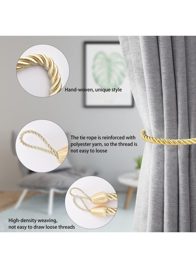 Curtain Tiebacks  Rope Tie Backs for Curtains 2 Pack  Decorative Handmade Curtain Holdbacks with 2 Metal Screw Hooks for Home Bedroom Office  Gold  - Image 3