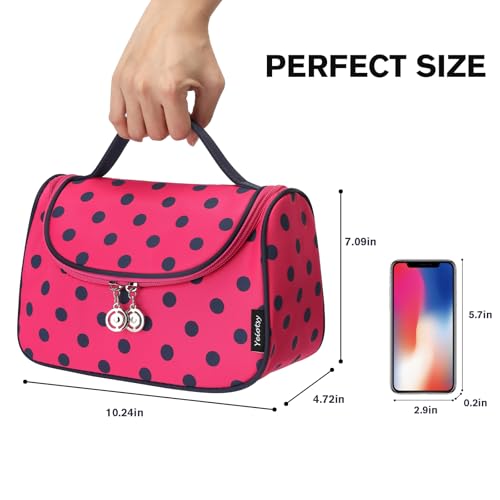 Yeiotsy Travel Cosmetic Bag – Polka Dots Makeup Travel Organizer, Hanging Toiletry Bag for Women (Rose Red) - Image 3