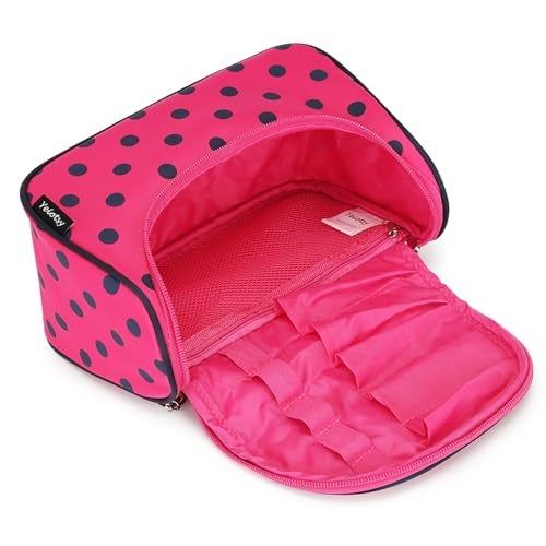 Yeiotsy Travel Cosmetic Bag – Polka Dots Makeup Travel Organizer, Hanging Toiletry Bag for Women (Rose Red) - Image 4