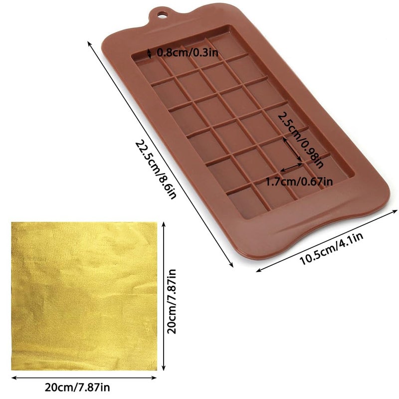 FineGood 4 PCS Chocolate Molds with 100 Gold Foil Wrappers, FineGood Non-stick Chocolate Bar Molds Chocolate Bar Maker Break-Apart Silicone Chocolate Molds - Image 3
