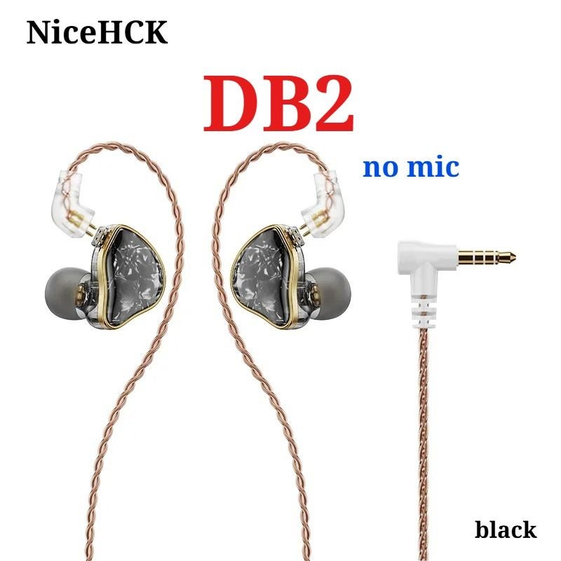Nicehck DB2 Hi-Fi 1dd+1ba Hybrid Dual-Driver Wired In-Ear Monitor Earphones, 0.78 2-Pin, No Mic, Black - Image 1