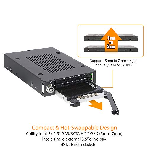 ICY DOCK Triple 3 Bay 2.5 inch SAS/SATA HDD & SSD Mobile Rack Enclosure for External 3.5” Drive Bay | ToughArmor MB993SK-B - Image 3