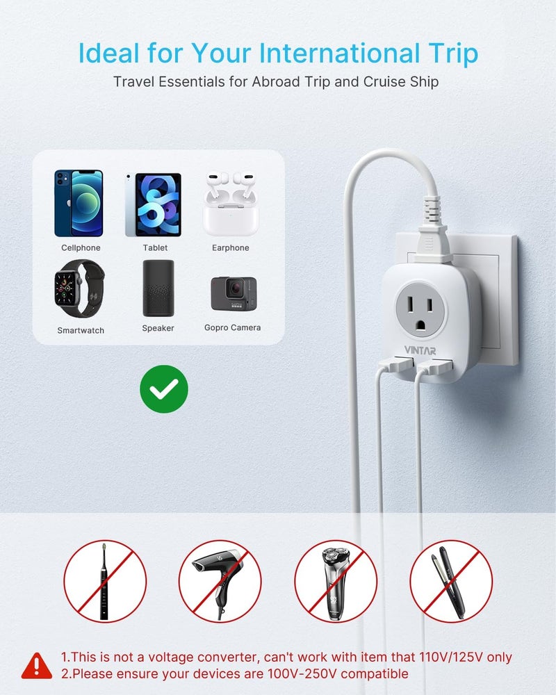 VINTAR US to Japan Plug Adapter, 2 Prong to 3 Prong Outlet Adapter with 2 AC Outlets and 2 USB Ports, Japan Travel Power Adapter for USA to Japanese China Canada Philippines, Type A - Image 5
