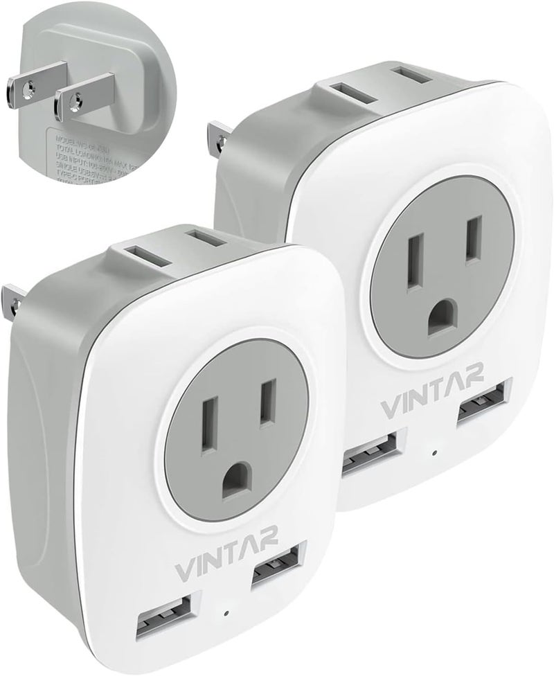 VINTAR US to Japan Plug Adapter, 2 Prong to 3 Prong Outlet Adapter with 2 AC Outlets and 2 USB Ports, Japan Travel Power Adapter for USA to Japanese China Canada Philippines, Type A - Image 1