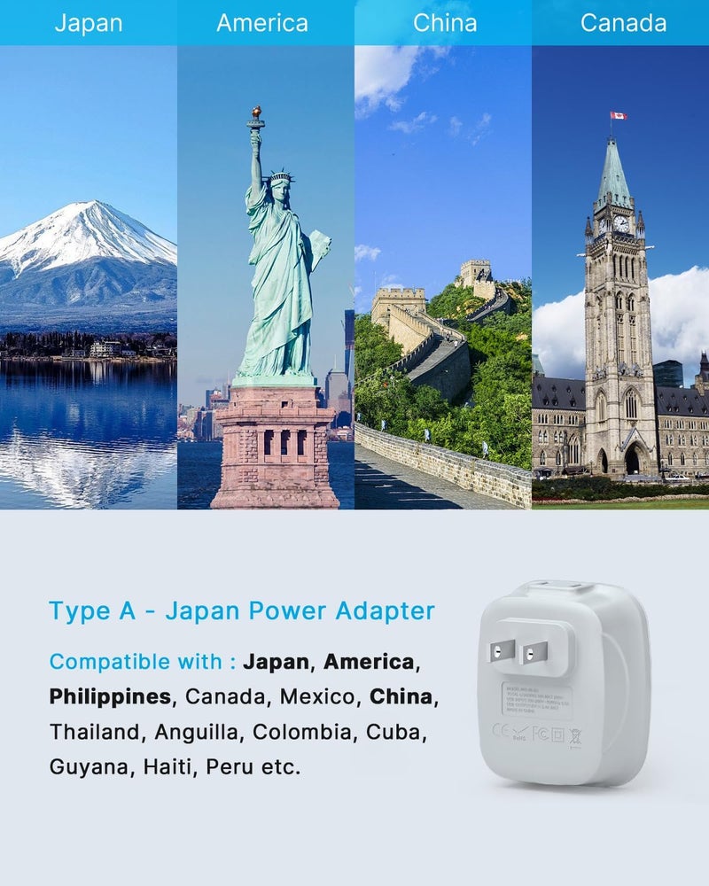 VINTAR US to Japan Plug Adapter, 2 Prong to 3 Prong Outlet Adapter with 2 AC Outlets and 2 USB Ports, Japan Travel Power Adapter for USA to Japanese China Canada Philippines, Type A - Image 2