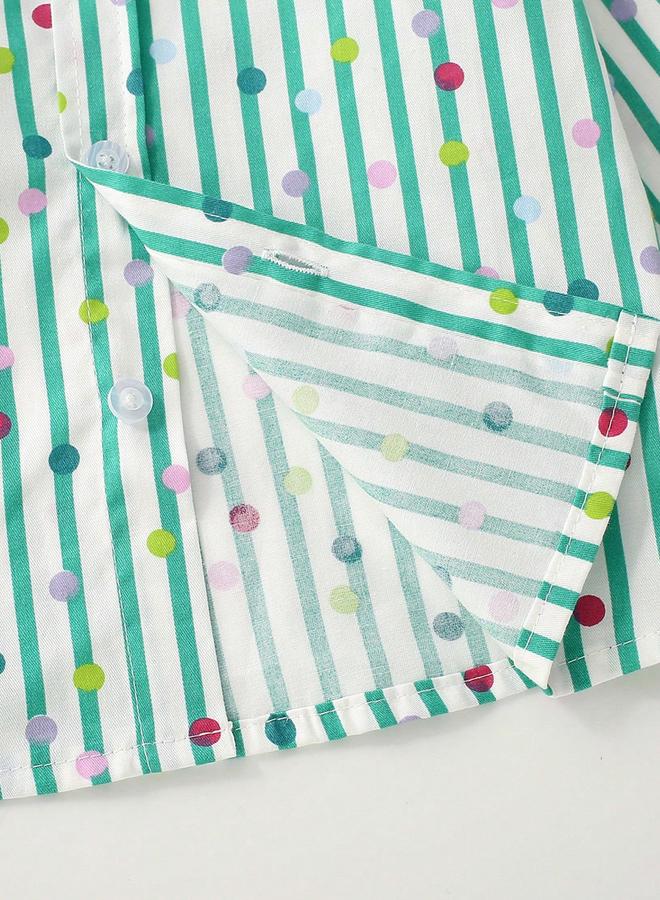 Take Two Boys Green Striped Polka Print Shirt - Image 4