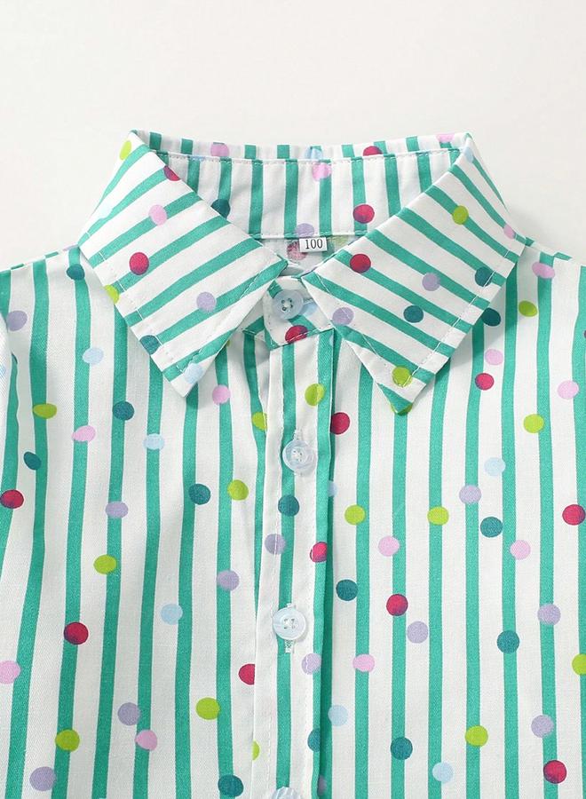 Take Two Boys Green Striped Polka Print Shirt - Image 3