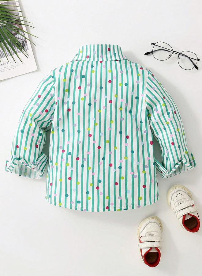 Take Two Boys Green Striped Polka Print Shirt - Image 2