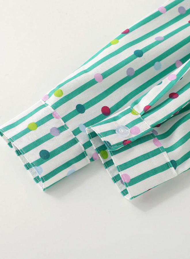Take Two Boys Green Striped Polka Print Shirt - Image 5