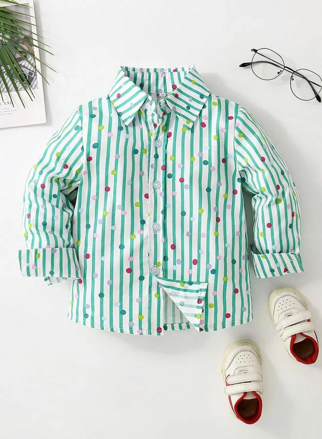 Take Two Take Two Boys Green Striped Polka Print Shirt