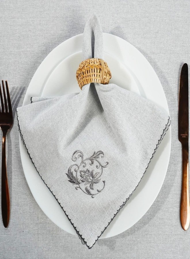 Rustique Linens 100% Cotton Embroidered Cloth Napkins - Set of 6 Large 46 x 46 cm | Soft, Absorbent Dinner Napkins for Dining Table & Kitchen | Grey Lily - Image 2