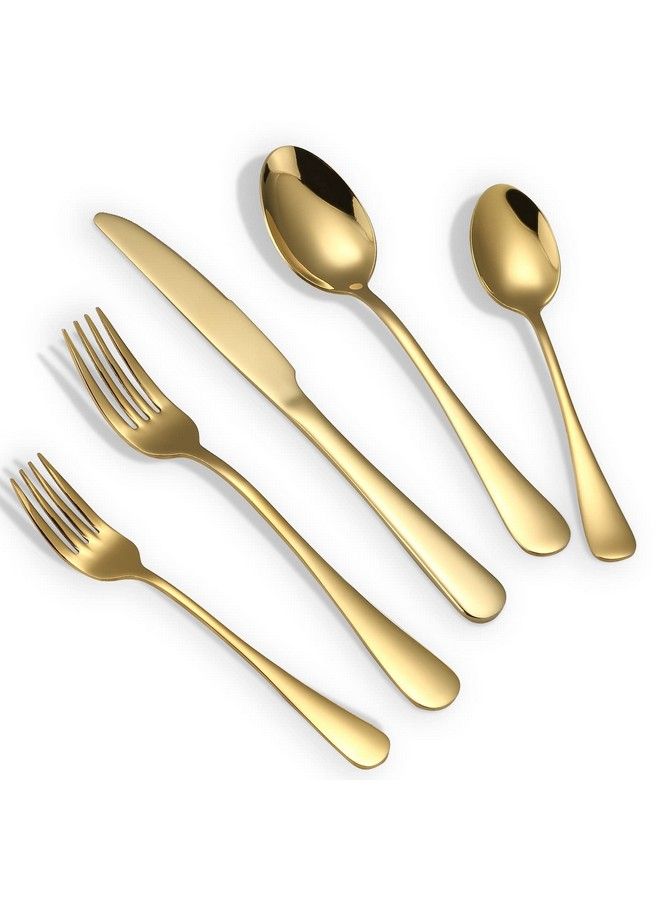 Briout Gold Silverware Set 20 Piece Golden Cutlery Set Service For 4 Stainless Steel Flatware Set Include Spoons Forks Knives Tableware Utensil Set For Kitchen Home Restaurant Shiny Gold Polished - Image 2