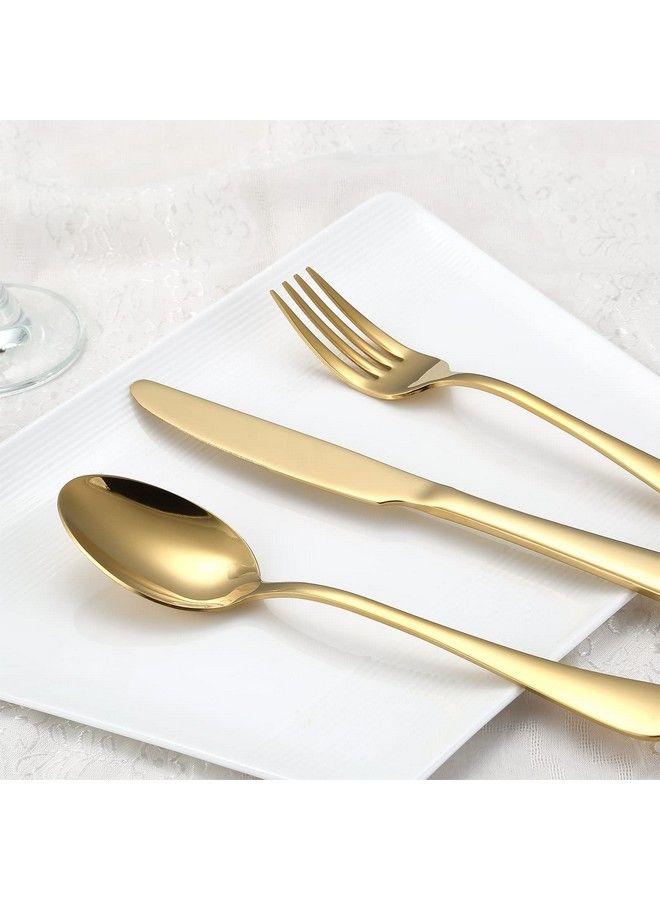 Briout Gold Silverware Set 20 Piece Golden Cutlery Set Service For 4 Stainless Steel Flatware Set Include Spoons Forks Knives Tableware Utensil Set For Kitchen Home Restaurant Shiny Gold Polished - Image 3