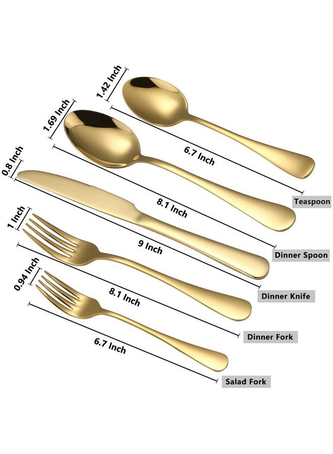 Briout Gold Silverware Set 20 Piece Golden Cutlery Set Service For 4 Stainless Steel Flatware Set Include Spoons Forks Knives Tableware Utensil Set For Kitchen Home Restaurant Shiny Gold Polished - Image 4