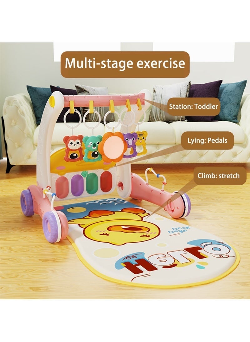 unikbebe Happy Baby 2-in-1 Fitness Game, Piano Rack & Walker, Baby Playmat & Piano Gym with Walker, Sit-to-Stand Learning Walker, Kick & Play Piano Gym Mat, Baby Push Stroller with Musical Activity Center, Educational Floor Mat for Tummy Time, for Infants 0-12 Months, Suitable for babies of different ages to play and learn to walk. - Image 1