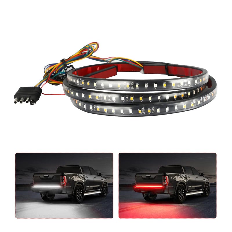 BELOMI Truck Tailgate Light Bar, LED Single Row Tailgate Light Strip with Red Running Brake Lights Turn Signal White Reverse Light, IP67 Waterproof Light Strip for Cargo Truck SUV RV Boat (48'') - Image 1