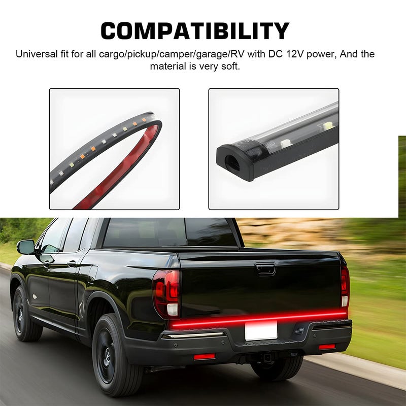 BELOMI Truck Tailgate Light Bar, LED Single Row Tailgate Light Strip with Red Running Brake Lights Turn Signal White Reverse Light, IP67 Waterproof Light Strip for Cargo Truck SUV RV Boat (48'') - Image 4