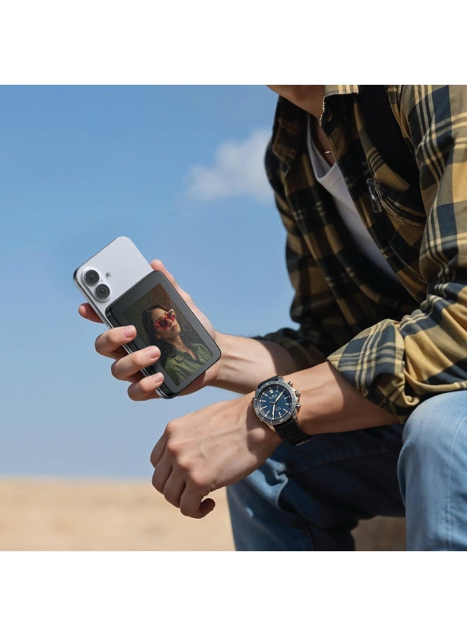 GREEN LION Power Frame MagSafe 5000mAh Power Bank with PD 20W / 15W Wireless Charging / V5.0 Bluetooth Version / Portable Charger / 9 Sec Fast Refresh / Always On Display / 4 Color E-INK Display - Black - Image 2