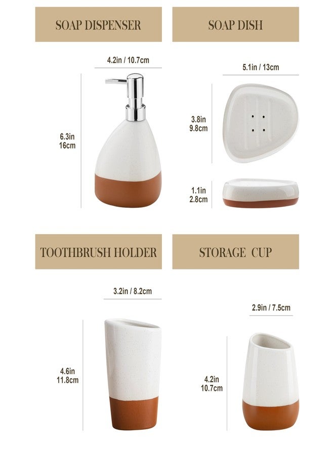 MALACASA Bathroom Accessories Sets 4 Pcs, Cream Soap Dispenser and Farmhouse Toothbrush Holder, Soap Dish with Storage Cup, Durable Ceramic Bathroom Decor for Morden Apartment, Ceram Color - Image 2