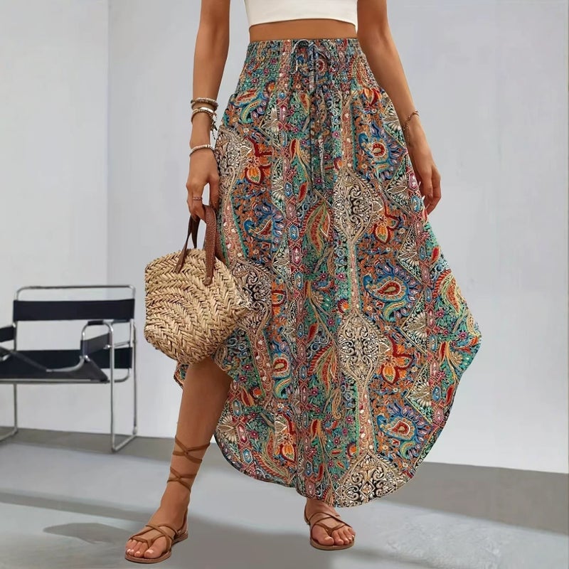 Bohemian Floral A-line Midi Skirt - Image 1