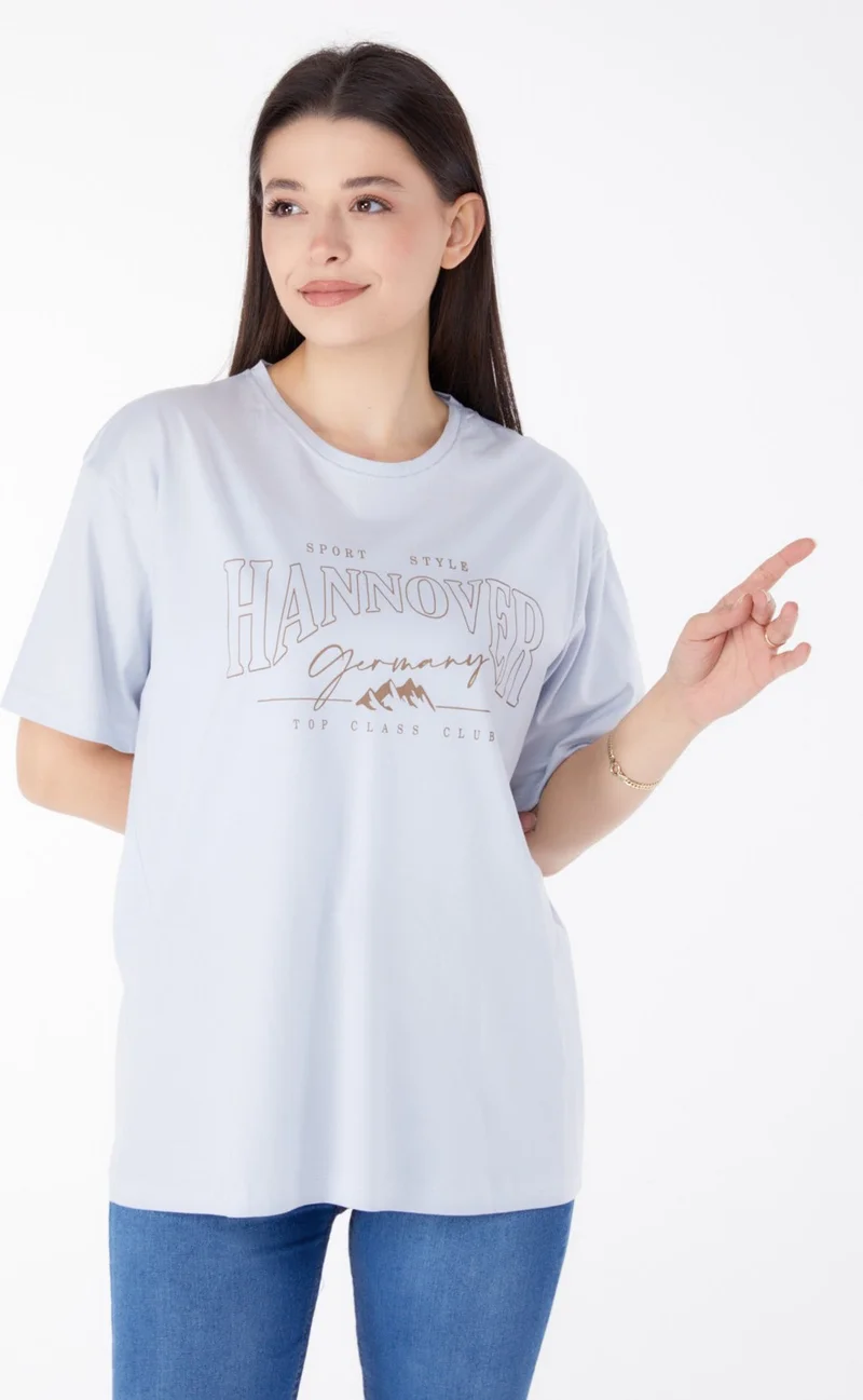 Tofisa Plain Crew Neck Women's Lilac Printed Short Sleeve T-Shirt - 25388