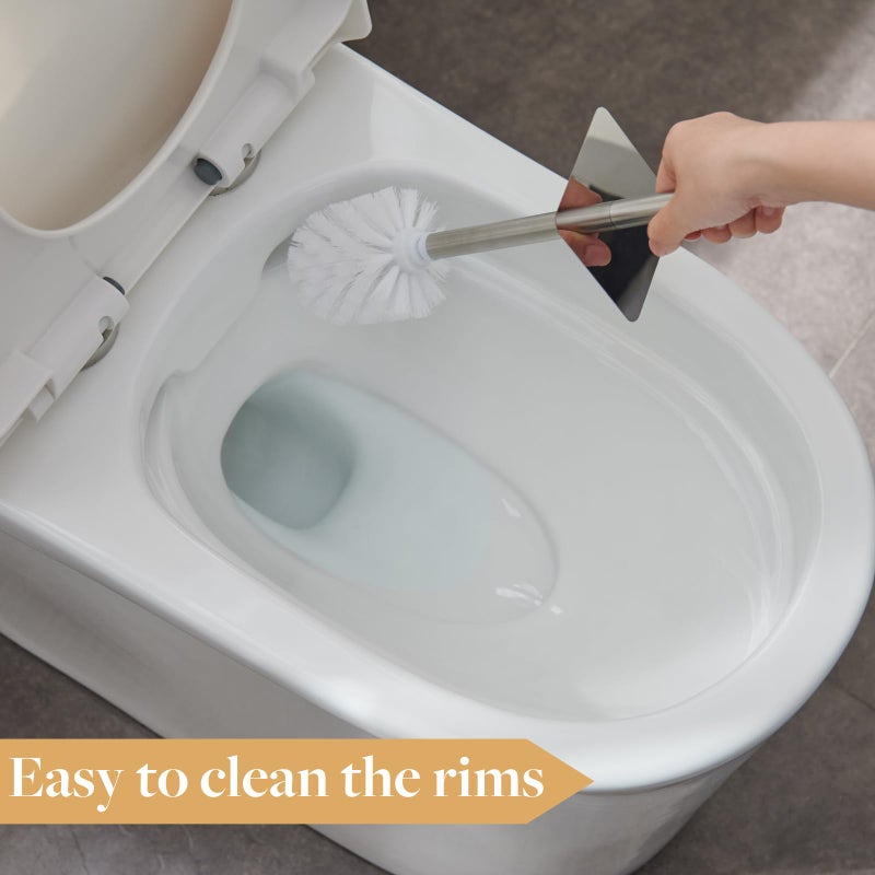 GOBAM Bamboo Toilet Bowl Cleaner with Holder for All Toilet Types, Hidden Stainless Steel Toilet Brush, Bathroom Cleaning Brushes, Toilet Accessories - Natural, with Pattern - Image 4