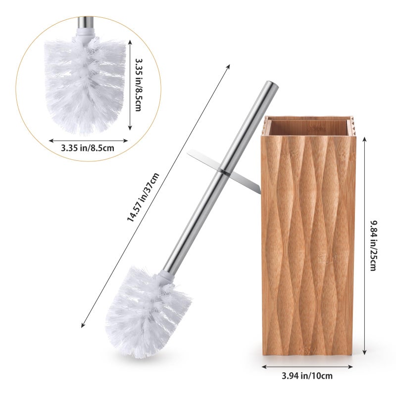 GOBAM Bamboo Toilet Bowl Cleaner with Holder for All Toilet Types, Hidden Stainless Steel Toilet Brush, Bathroom Cleaning Brushes, Toilet Accessories - Natural, with Pattern - Image 2
