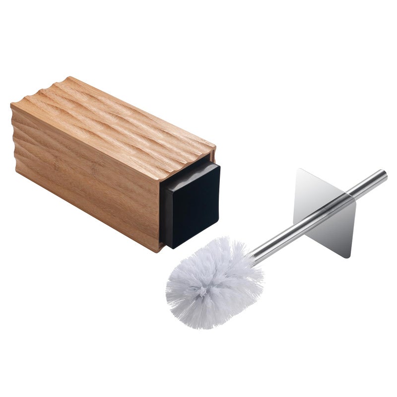 GOBAM Bamboo Toilet Bowl Cleaner with Holder for All Toilet Types, Hidden Stainless Steel Toilet Brush, Bathroom Cleaning Brushes, Toilet Accessories - Natural, with Pattern - Image 1
