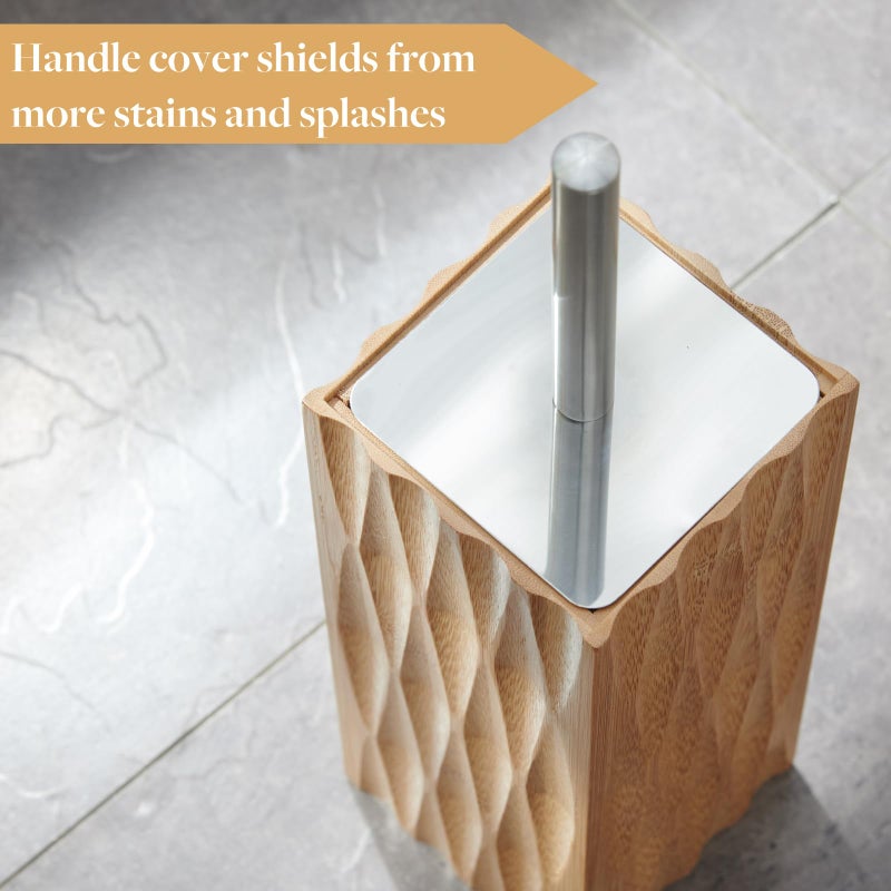 GOBAM Bamboo Toilet Bowl Cleaner with Holder for All Toilet Types, Hidden Stainless Steel Toilet Brush, Bathroom Cleaning Brushes, Toilet Accessories - Natural, with Pattern - Image 5