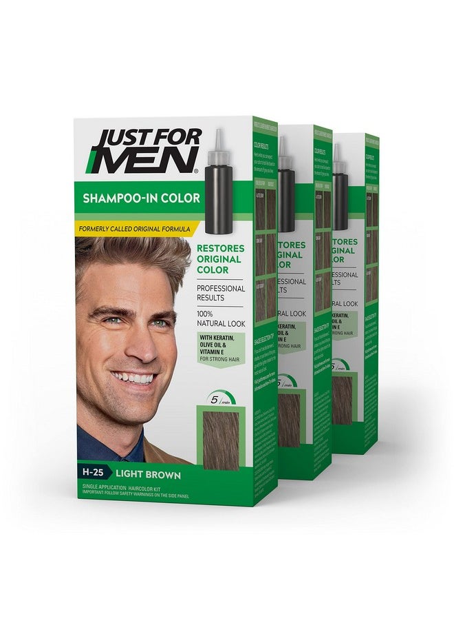 Just For Men شامبوين كولور (التركيبة الأصلية سابقًا) صبغة شعر للرجال بالكيراتين وفيتامين إي لشعر أقوى بني فاتح H25 عبوة من 3 قطع  - Image 2
