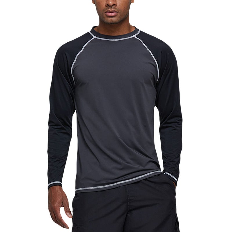 Satankud Men's Swim Shirts Rashguard Sun Shirt UPF 50+ UV Sun Protection Outdoor Long Sleeve T-Shirt Swimwear Charcoal Gray+Black XL - Image 2