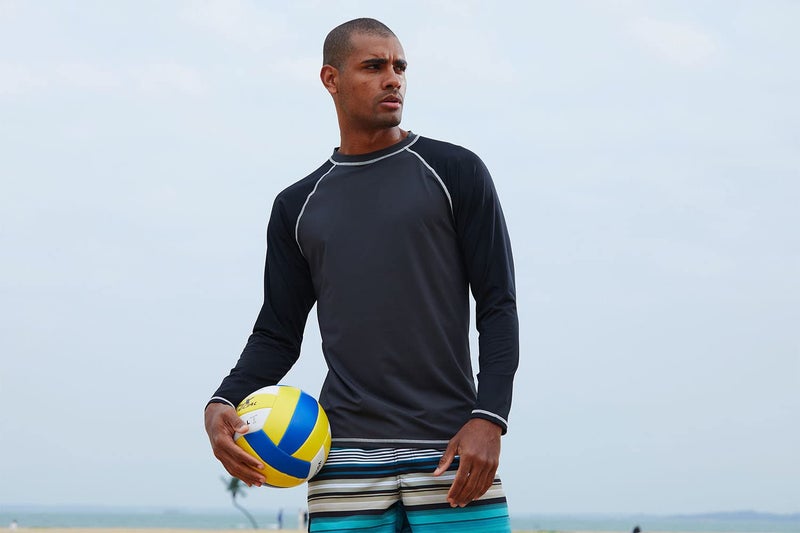 Satankud Men's Swim Shirts Rashguard Sun Shirt UPF 50+ UV Sun Protection Outdoor Long Sleeve T-Shirt Swimwear Charcoal Gray+Black XL - Image 5