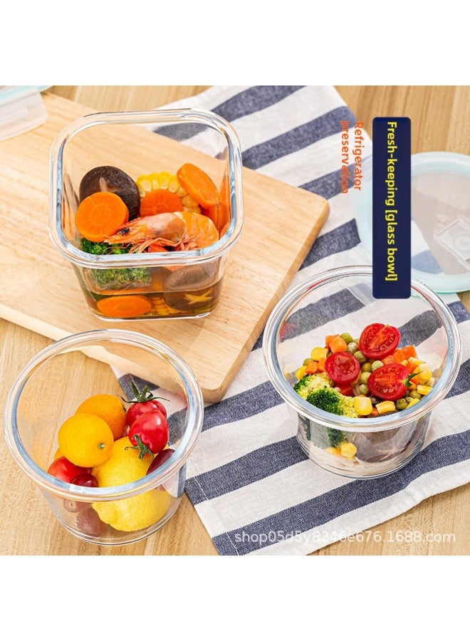 Office Workers Lunch Box Microwave Oven Heating Special Glass Bowl With Lid Lunch Box Large Capacity Soup Bowl Heat Preservation Lunch Box-Specifications:Blue Round Soup Bowl/720ml