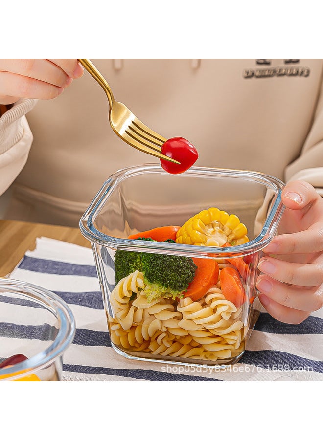 Office Workers Lunch Box Microwave Oven Heating Special Glass Bowl With Lid Lunch Box Large Capacity Soup Bowl Heat Preservation Lunch Box-Specifications:Blue Round Soup Bowl/720ml