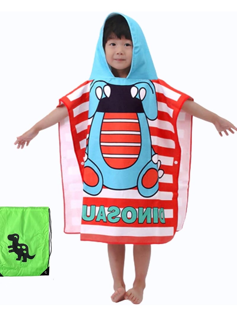 Bukela Kids Bath Towel With Beautiful Carrying String Bag for 1-6 years Hooded Towel Kids For Beach Bath And Swim Cover Up for Pool(Size 60x120cm Red Dino Theme) 