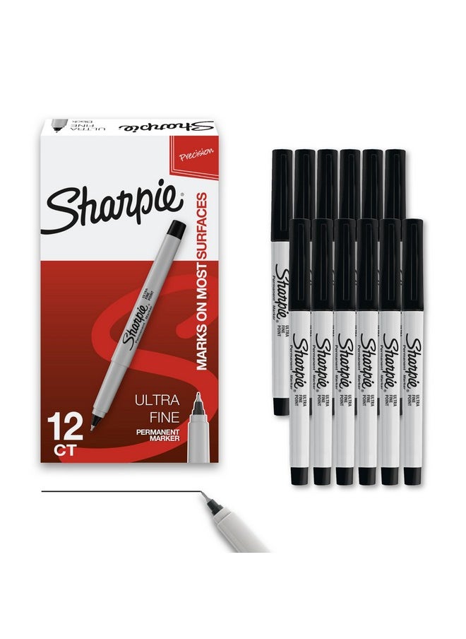 Sharpie Sharpie Permanent Markers, Ultra Fine Tip Markers Set, Quick Drying And Fade Resistant Artist Marker For Wood, Plastic Paper, Metal, And More, Drawing, Coloring, And Poster Marker Black, 12 Count  - Image 1
