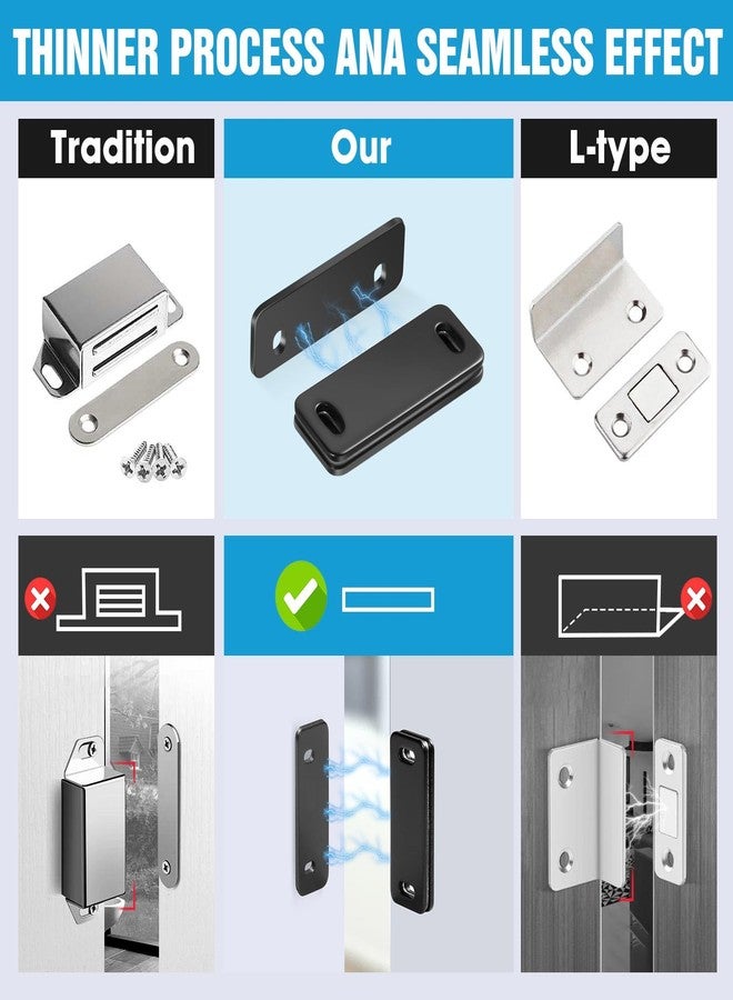 Suemisi Ultra Thin Cabinet Magnets Door Catch,Cabinet Adhesive Drawer Latch,Cabinet Magnetic Catch for Kitchen,Closet Door,Cupboard Wardrobe,Sliding Door Closure,No-Gap Design,Black 4 Pack (Black 4PCS) - Image 3
