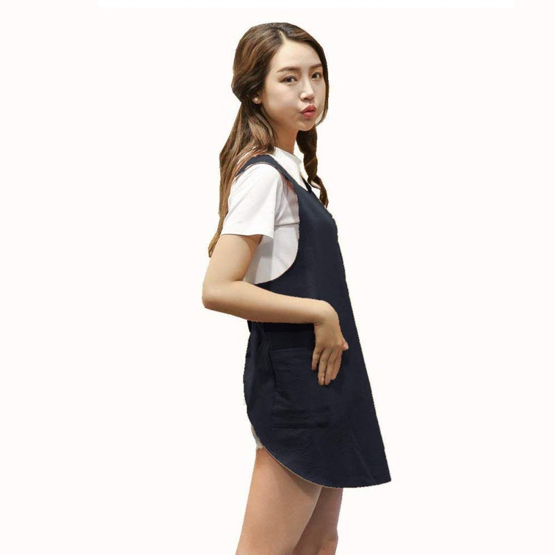 BBYBBS Cotton Linen Aprons Halter Cross Bandage Shortened Design Japanese Round Skirt - Image 2