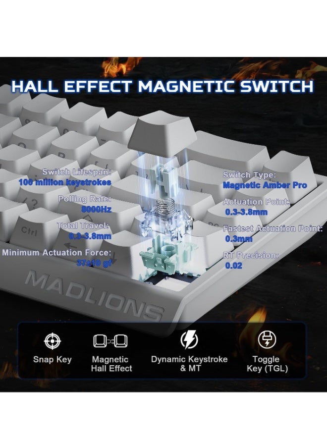 MADLIONS MAD68 HE Rapid Trigger Wired Magnetic Mechanical Gaming Keyboard 60% Hall Effect Switches Adjustable Actuation, PBT Keycaps RGB Hot-Swap,8K Hz Polling Rate(Black,Amber Pro Switch) - Image 3