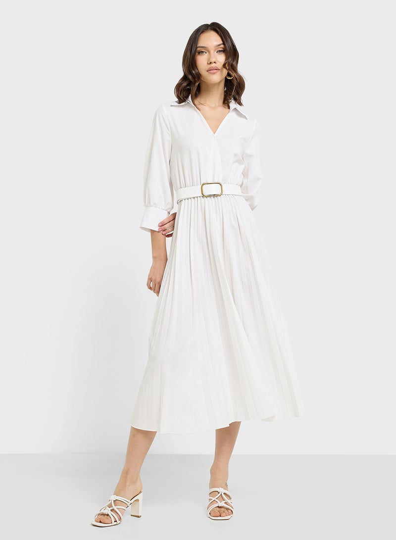 ELLA Pleated Dress With Belt - Image 1