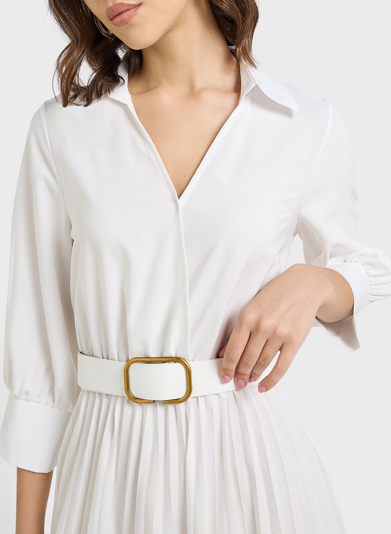 ELLA Pleated Dress With Belt - Image 3