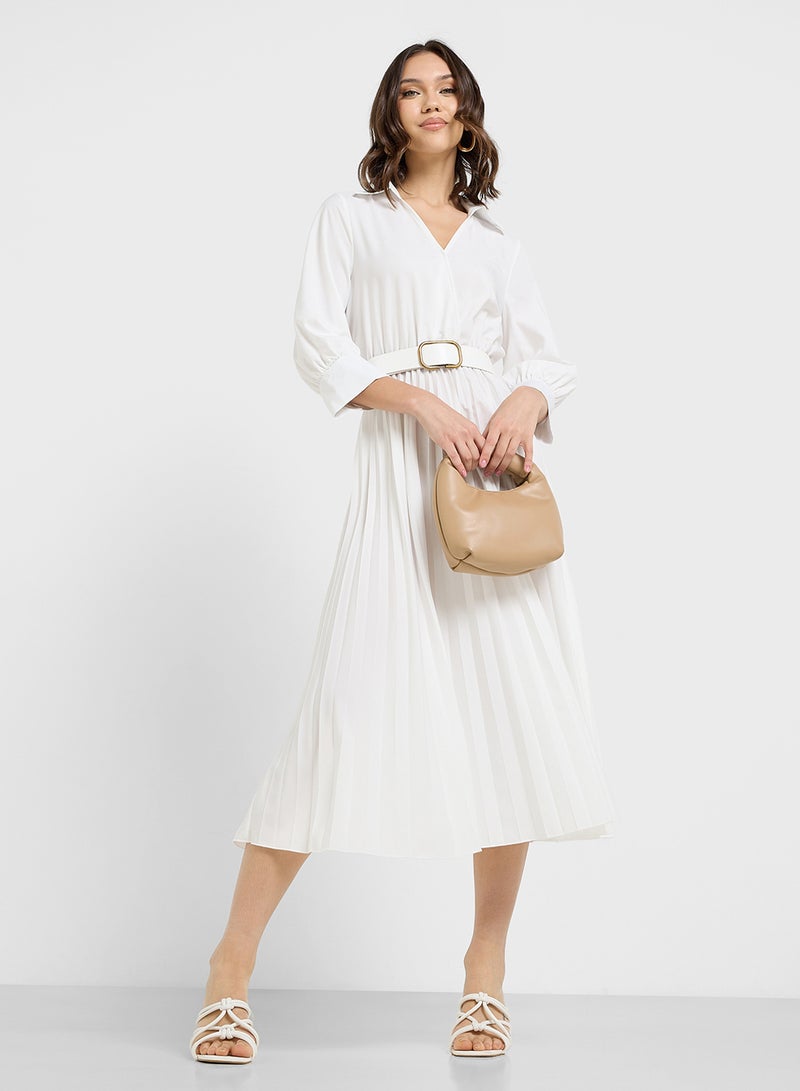 ELLA Pleated Dress With Belt - Image 4