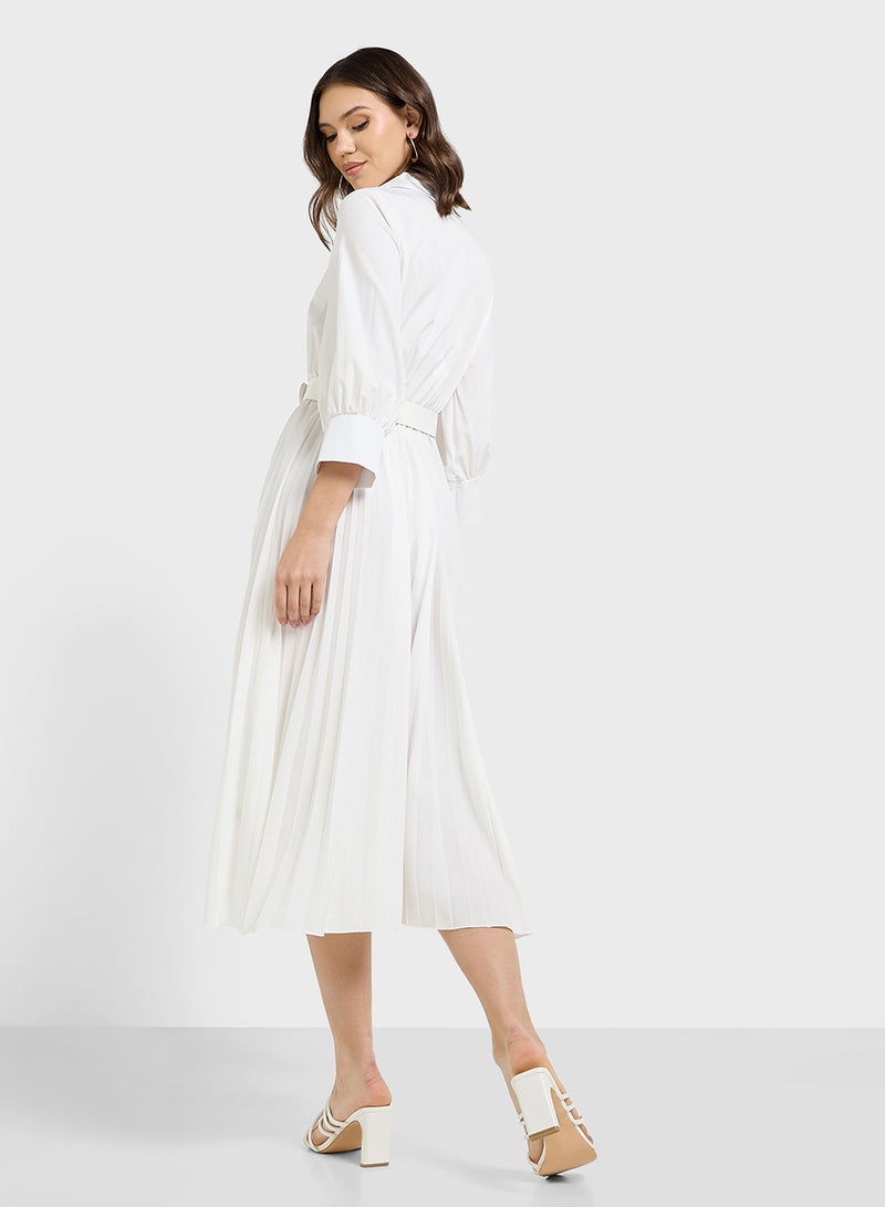 ELLA Pleated Dress With Belt - Image 2