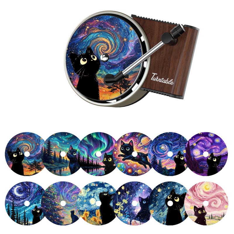 Maicican 12 PCS Starry Sky Cat Car Air Freshener Vent Clip Cute Car Air Freshener with Record Player Design Unique Car Accessories and Decor for Music Lovers or Cat Lover Starry Sky Cat A - Image 3