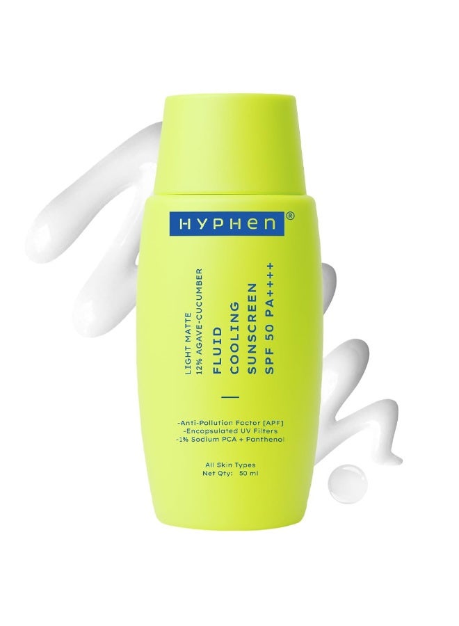 Hyphen Fluid Cooling Sunscreen SPF 50 PA++++ | Ultra Lightweight For Oily, Combination, Normal Skin | Broad Spectrum UVA/UVB Protection For 8 Hours | Non-greasy & Fast Absorbing | For Men & Women-50ml - Image 1