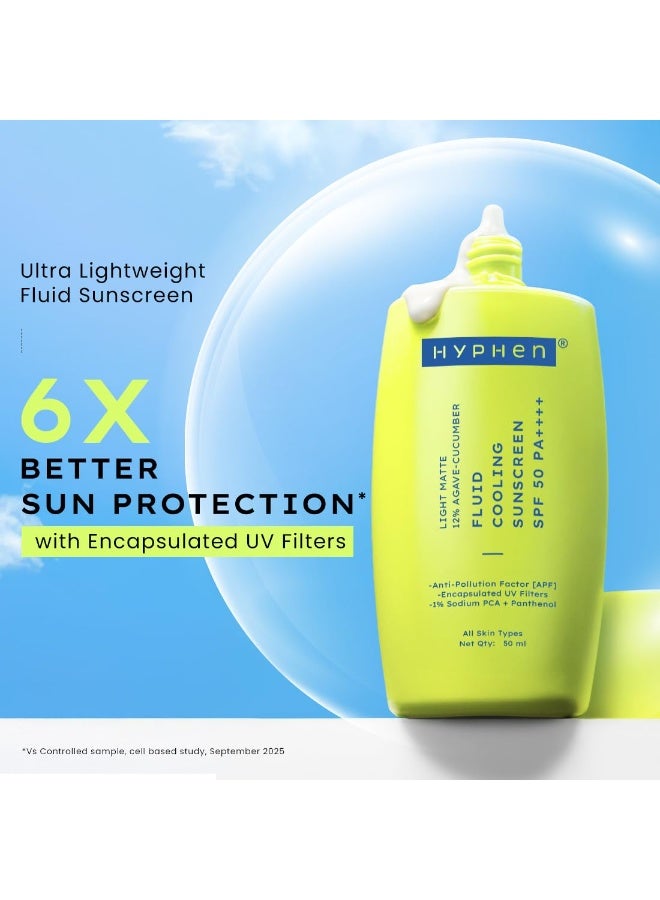 Hyphen Fluid Cooling Sunscreen SPF 50 PA++++ | Ultra Lightweight For Oily, Combination, Normal Skin | Broad Spectrum UVA/UVB Protection For 8 Hours | Non-greasy & Fast Absorbing | For Men & Women-50ml - Image 2