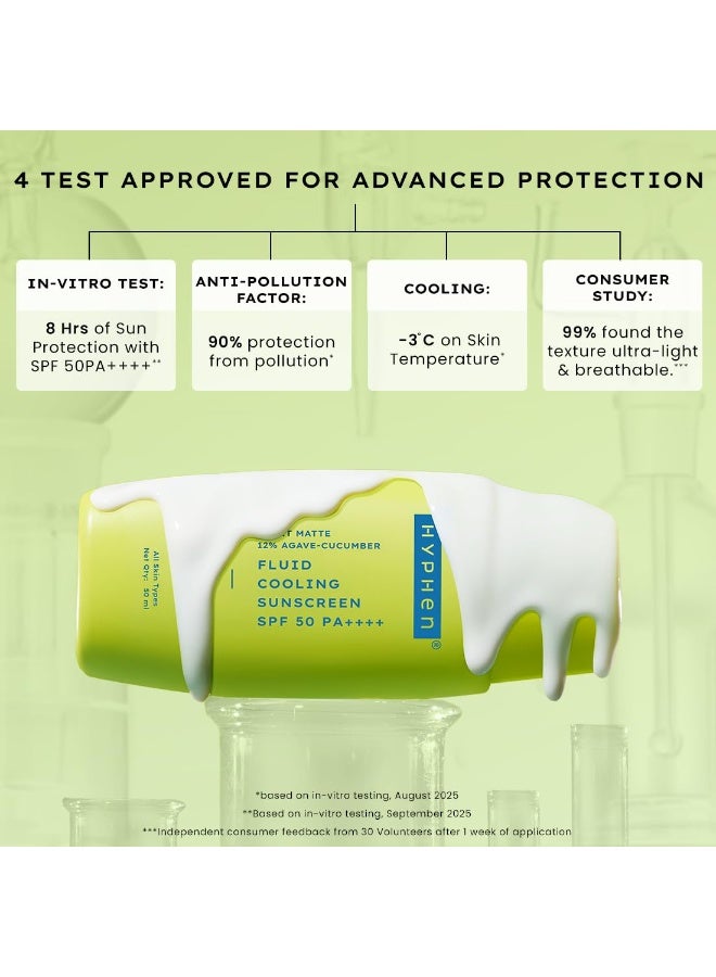 Hyphen Fluid Cooling Sunscreen SPF 50 PA++++ | Ultra Lightweight For Oily, Combination, Normal Skin | Broad Spectrum UVA/UVB Protection For 8 Hours | Non-greasy & Fast Absorbing | For Men & Women-50ml - Image 3
