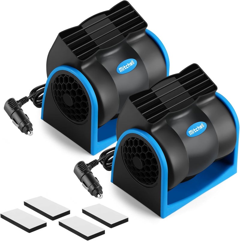 Tujoe 2 Pcs 12v Car Fan Car Vehicle Electric Cooling Fan with Cigarette Light Plug Mini Adjustable Speed Silent Air Cooler Portable Cold Air Fans for Cars Auto Suv Truck Cart Rv Atv - Image 1