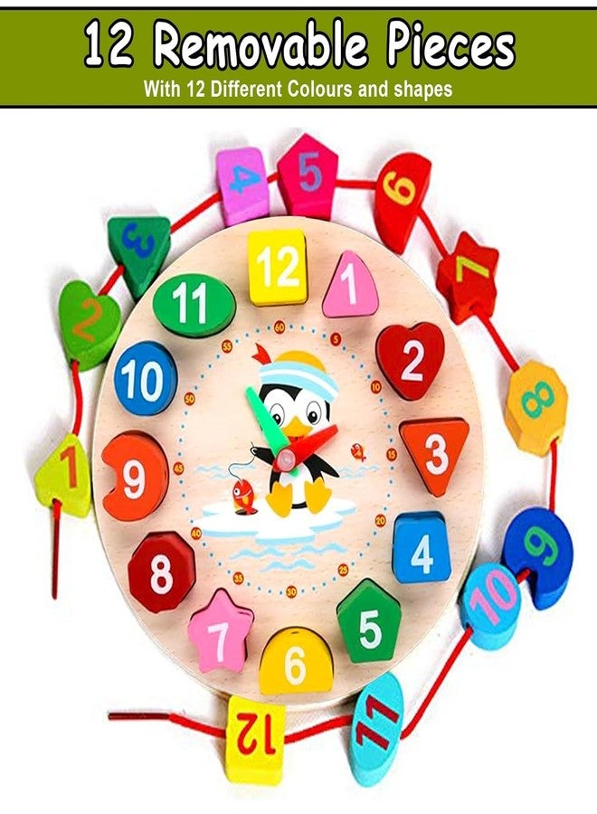 MKV MART Wooden Learning Clock with Bead Lace, Educational Digital Analog Numbers, Shape & Color Learning Montessori Toy for Kids - Image 3